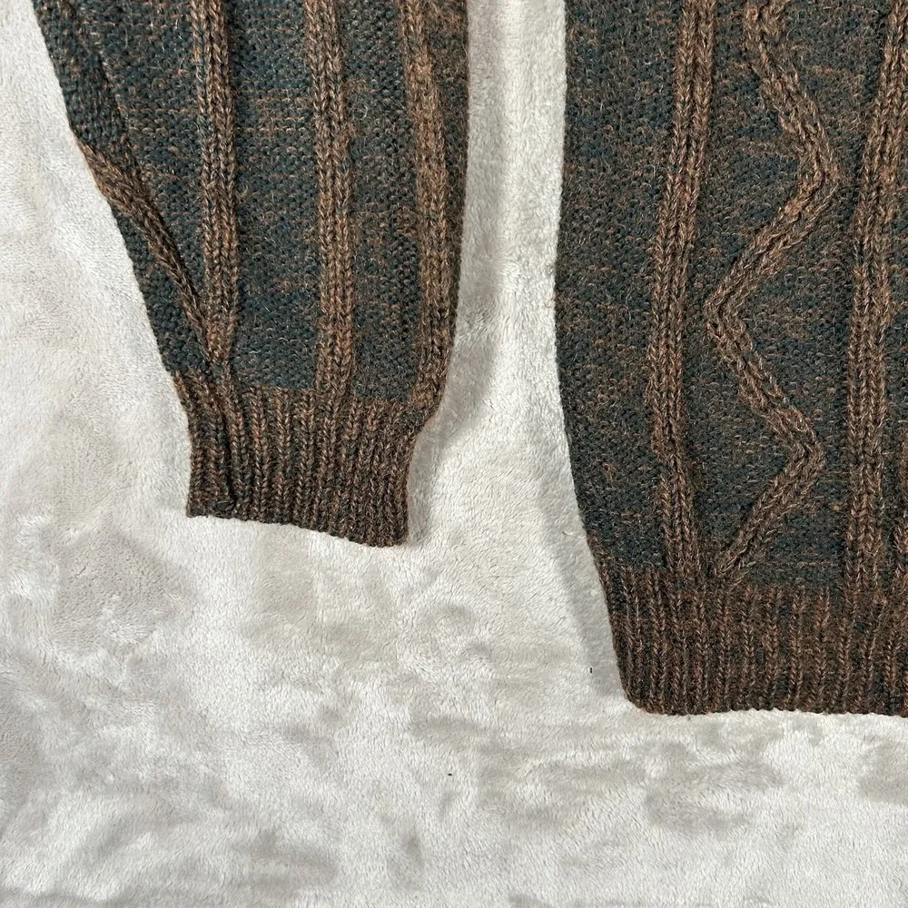 VTG Jordache Cable Knit Sweater Mens M Brown Mohair Wool Coogi-Style 3D Textured - Picture 5 of 15